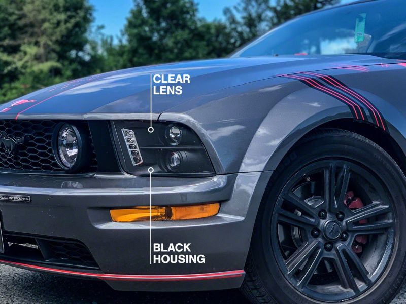 Raxiom 05-09 Ford Mustang Excluding GT500 LED Halo Projector Headlights- Blk Housing (Clear Lens) Raxiom 05-09 Ford Mustang Excluding GT500 LED Halo Projector Headlights- Blk Housing (Clear Lens)