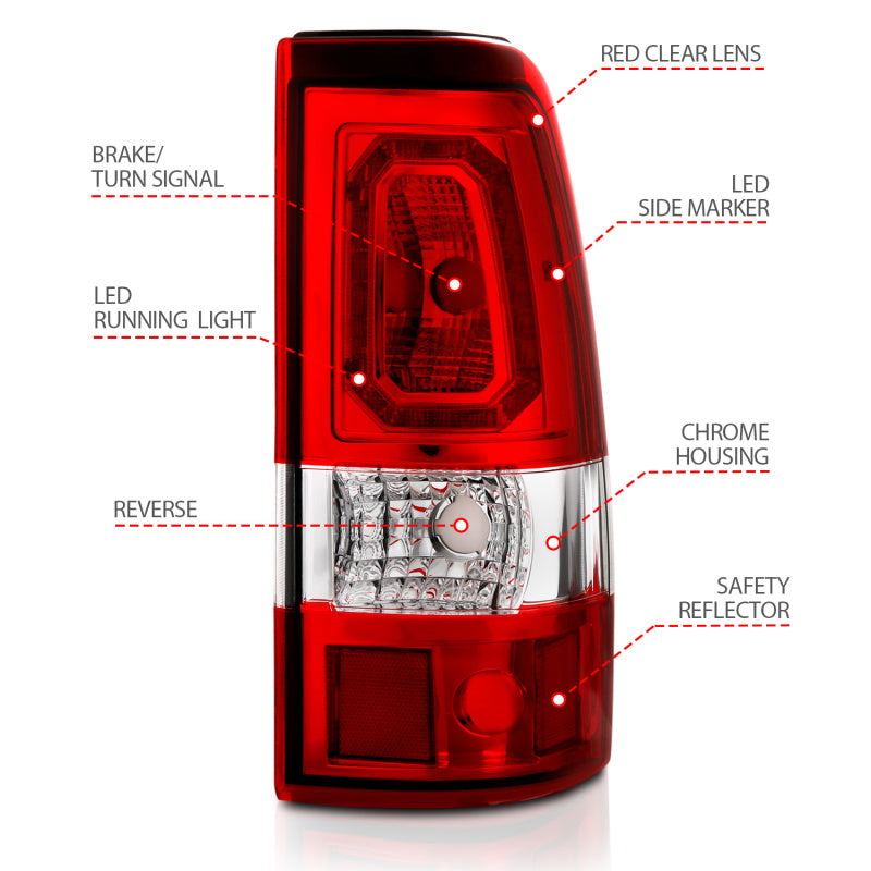 ANZO 2003-2006 Chevy Silverado 1500 LED Taillights Plank Style Chrome With Red/Clear Lens ANZO 2003-2006 Chevy Silverado 1500 LED Taillights Plank Style Chrome With Red/Clear Lens
