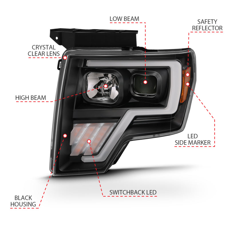 ANZO 2009-2013 Ford F-150 Projector Light Bar G4 Switchback H.L.Black Amber ANZO 2009-2013 Ford F-150 Projector Light Bar G4 Switchback H.L.Black Amber