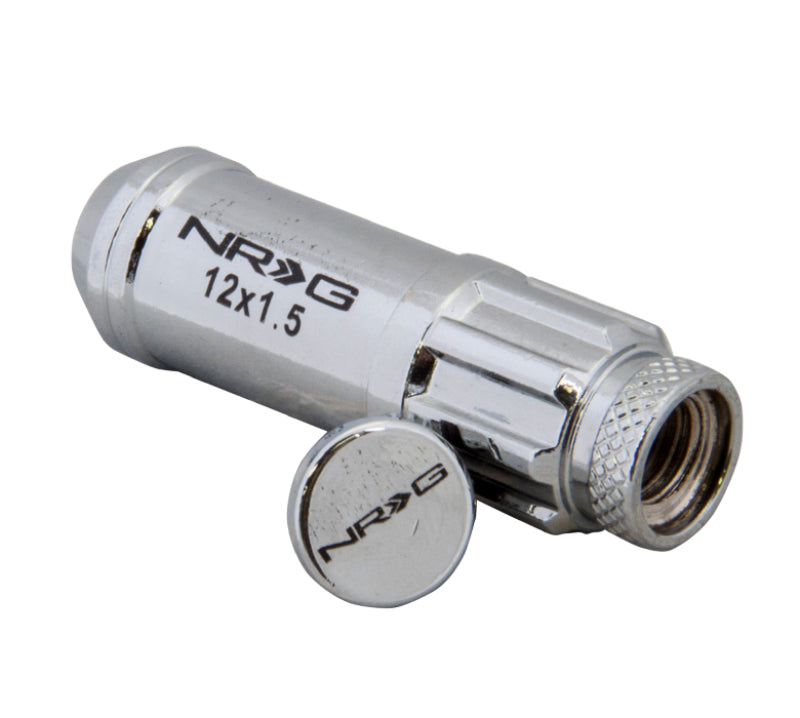 NRG 700 Series M12 X 1.5 Steel Lug Nut w/Dust Cap Cover Set 21 Pc w/Locks & Lock Socket - Silver NRG 700 Series M12 X 1.5 Steel Lug Nut w/Dust Cap Cover Set 21 Pc w/Locks & Lock Socket - Silver