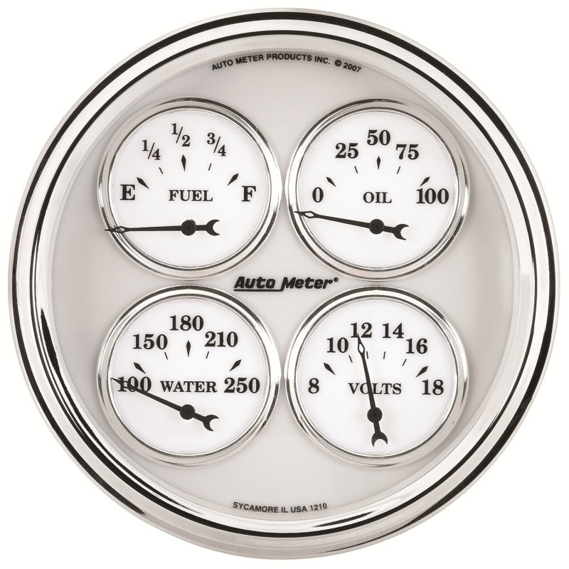 AutoMeter Gauge Quad 5in. 240 Ohm(e) to 33 Ohm(f) Elec Old Tyme White II AutoMeter Gauge Quad 5in. 240 Ohm(e) to 33 Ohm(f) Elec Old Tyme White II