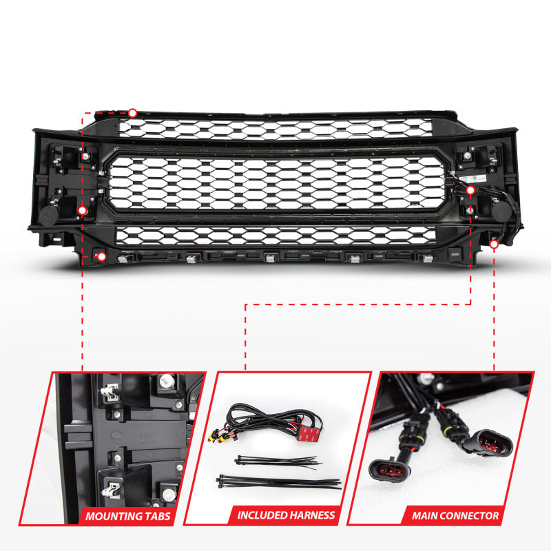 ANZO 21-23 Ford F150 Black Housing Full LED Light Tube Front Grille