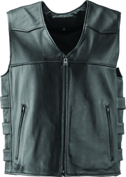 River Road Plains Leather Vest Black - 4XL