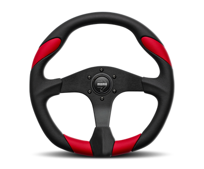 Momo Retro Steering Wheel 360 mm - 4 Black Leather/Wht Stitch/Brushed Spokes