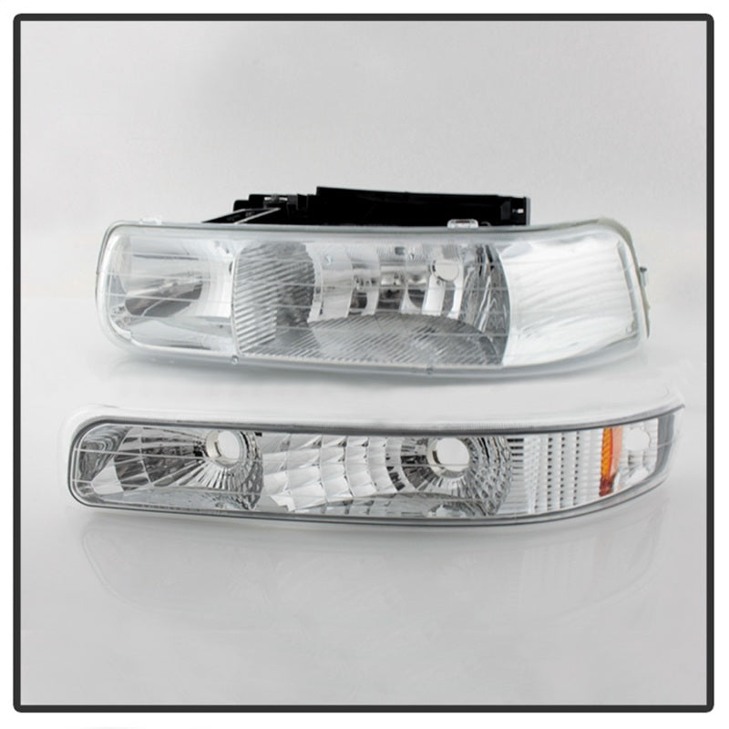 xTune Chevy Tahoe 00-06 Amber Crystal Headlights w/ Bumper Lights Chrome HD-JH-CSIL99-SET-AM-C