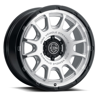 ICON Alloys Rancho 20x9 / 6x5.5 / 16mm / 5.625in BS Silver Machined w/ Gloss Black Lip Wheel