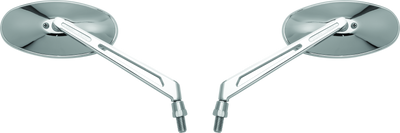 BikeMaster Oval Mirror Machined Arm w/10mm/Yam 10mm/HD Adapters - Pair - Chrome