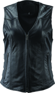 River Road Plains Leather Vest Black Womens - 2XL