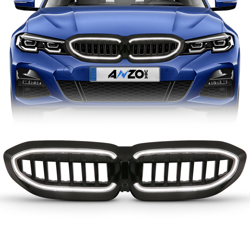 ANZO 19-22 BMW 3 Series Black Housing Full LED Front Grille w/ Initiation & Running Light