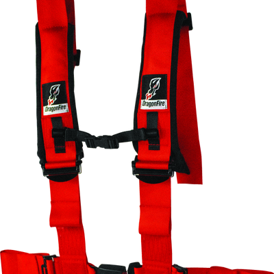 DragonFire Racing Harness- H-Style- 4-point- EZ-Adjust- 3in Buckle- Red