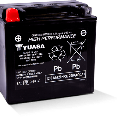 Yuasa YTX14AH Maintenance Free AGM 12 Volt Battery