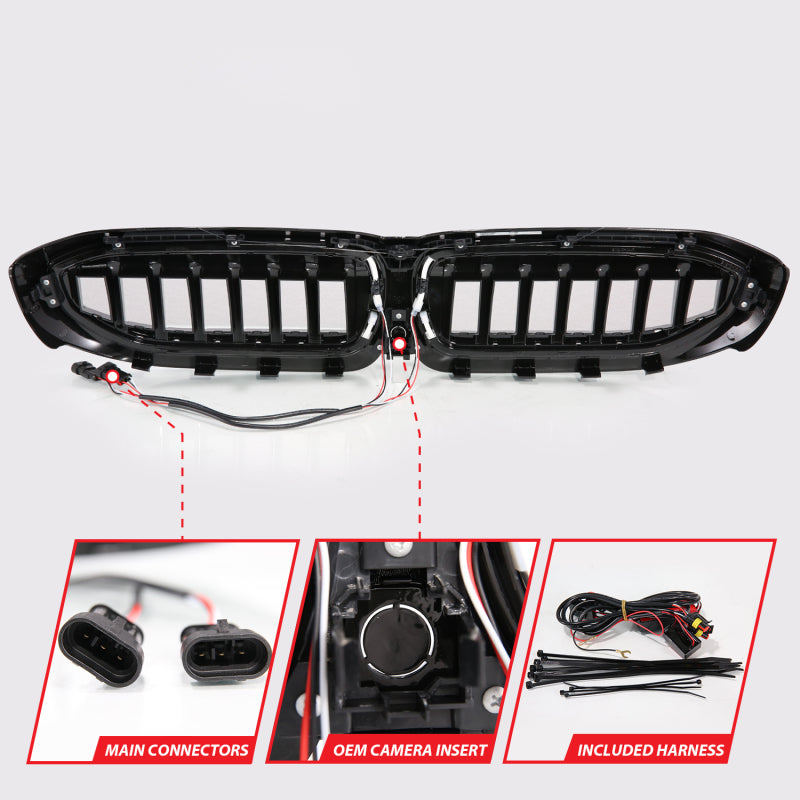 ANZO 19-22 BMW 3 Series Black Housing Full LED Front Grille w/ Initiation & Running Light