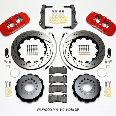 Wilwood AERO4 Rear Kit 14.25in Drilled Red 2014-Up Challenger w/Lines