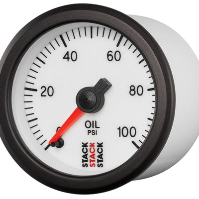 Autometer Stack 52mm 0-100 PSI 1/8in NPTF Male Pro Stepper Motor Oil Pressure Gauge - White