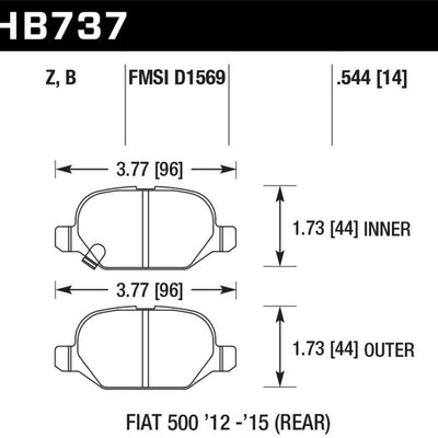 Hawk 12-15 Fiat 500 Abarth Rear HPS 5.0 Brake Pads