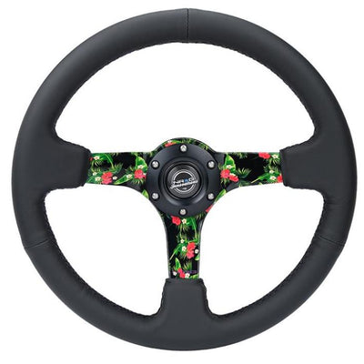 NRG Reinforced Steering Wheel (350mm/ 3in. Deep) Matte Black Spoke/Black Leather/ Yellow Center