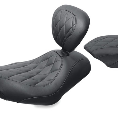 Mustang 04-21 Harley Wide Tripper Passenger Seat Diamond Stitch - Black