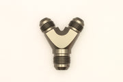 DeatschWerks 8AN Male Flare + 8AN Male Flare to 10AN Male Flare Y Block Fitting