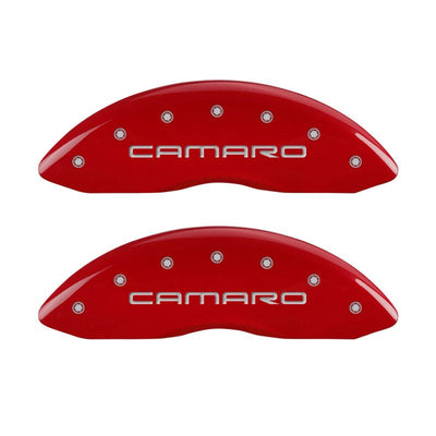 MGP 4 Caliper Covers Engraved Front Gen 4/Camaro Engraved Rear Gen 4/SS Red finish silver ch