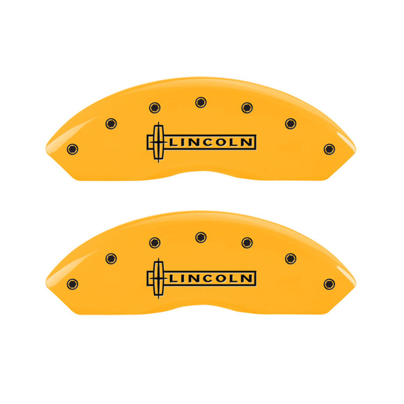 MGP 4 Caliper Covers Engraved Front Lincoln Engraved Rear MKZ Yellow finish black ch