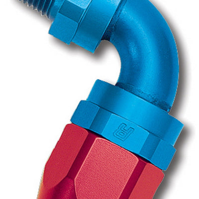 Russell Performance -6 AN Red/Blue 90 Degree Full Flow Swivel Pipe Thread Hose End (With 3/8in NPT)