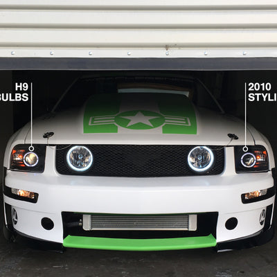 Raxiom 05-09 Ford Mustang Halogen 2010 Style LED Halo Headlights-Blk Hsng(Clear Lens/Excludes GT500)