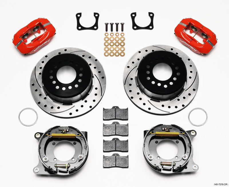 Wilwood Forged Dynalite P/S Park Brake Kit Drilled Red Chevy 12 Bolt-Spec 3.15in Bearing
