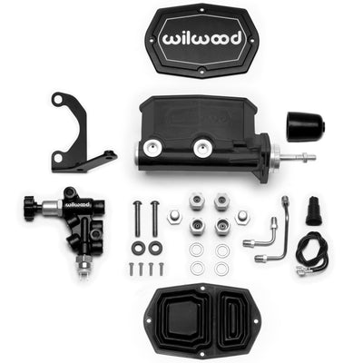 Wilwood Compact Tandem M/C - 7/8in Bore - w/Bracket and Valve (Pushrod) - Black