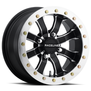 Raceline A71 Mamba 14x7in/4x156 BP/4+3 10mm Offset/132.5mm Bore - Blk & Machined Ring Beadlock Wheel