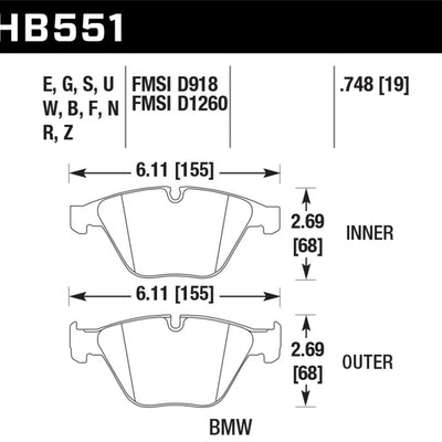 Hawk 07-09 BMW 335d/335i/335xi / 08-09 328i/M3 Performance Ceramic Street Front Brake Pads