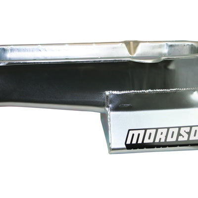 Moroso 1986+ Chevrolet SBC (w/1 Piece Rear Main Seal) Wet Sump 7qt 8.25in Steel Oil Pan - Black
