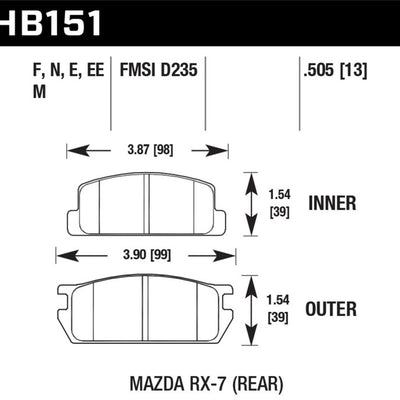 Hawk 1985 Mazda RX-7 1.1L GS Rear ER-1 Brake Pads