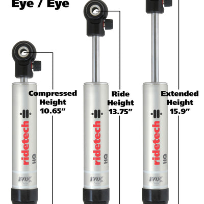 Ridetech HQ Series Shock Absorber Single Adjustable 5.25in Stroke Eye/Eye Mounting 10.65in x 15.9in