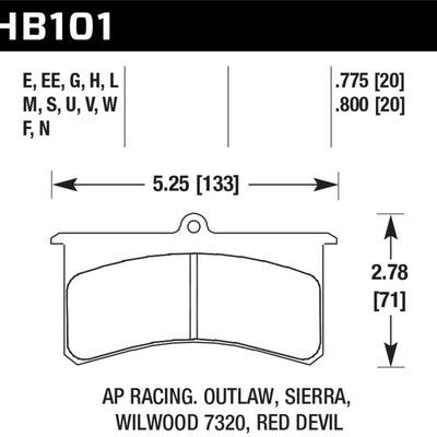Hawk Aerospace Components / AP Racing / Brakeman / CNC / Coleman / Outlaw DTC-60 Race Brake Pads