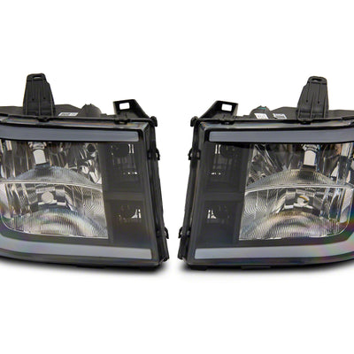 Raxiom 07-13 GMC Sierra 1500 Axial Series Headlights w/ LED Bar- Blk Housing (Clear Lens)