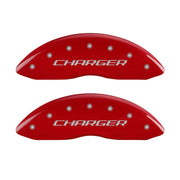 MGP 4 Caliper Covers Engraved Front & Rear Block/Charger Red finish silver ch