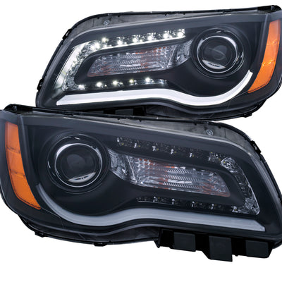 ANZO 2011-2014 Chrysler 300 Projector Headlights w/ Plank Style Design Black