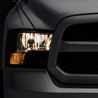Raxiom 09-18 Dodge RAM 1500 Axial OEM Rep Headlights w/ Dual Bulb- Chrome Housing (Smoked Lens )
