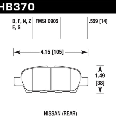 Hawk 03-07 350z / G35 / G35X w/o Brembo DTC-60 Race Rear Brake Pads