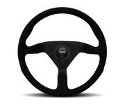 Momo Montecarlo Alcantara Steering Wheel 320 mm - Black/Black Stitch/Black Spokes