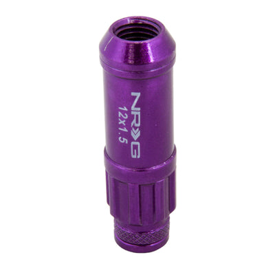 NRG 700 Series M12 X 1.5 Steel Lug Nut w/Dust Cap Cover Set 21 Pc w/Locks & Lock Socket - Purple