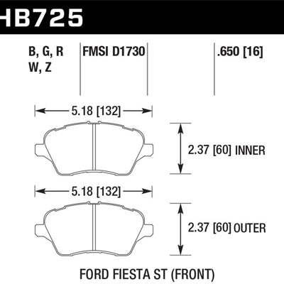 Hawk 2014 Ford Fiesta ST HPS 5.0 Front Brake Pads