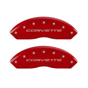 MGP 4 Caliper Covers Engraved Front C5/Corvette Engraved Rear C5/Z06 Red finish silver ch