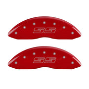 MGP 4 Caliper Covers Engraved Front & Rear Avalanche style/SS Red finish silver ch
