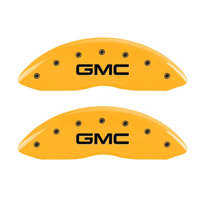 MGP Front set 2 Caliper Covers Engraved Front GMC Yellow finish black ch