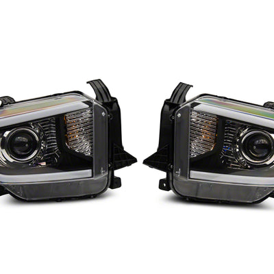 Raxiom 14-21 Toyota Tundra Axial Projector Headlights w/ SEQL LED Bar- Blk Housing (Clear Lens)