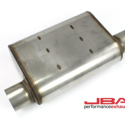 JBA Universal Chambered Style 304SS Muffler 13x9.75x4in 3in In/Out Dia Offset/Offset (Same Side)