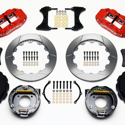 Wilwood Narrow Superlite 4R Rear P-Brk Kit 12.88in Red Chevy 12 Bolt w/ C-Clips Staggered mt