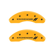 MGP 4 Caliper Covers Engraved Front & Rear With stripes/Dodge Yellow finish black ch