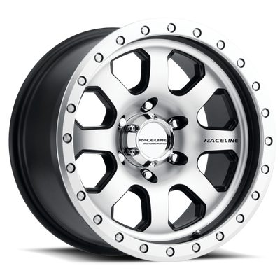 Raceline 929M Avenger 17x9in / 8x165.1 BP / 20mm Offset / 130.81mm Bore - Black & Machined Wheel
